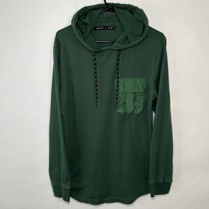Edgar + Ash Long Sleeve Hoodie T Shirt Mens Size Medium Green Contrasting Pocket